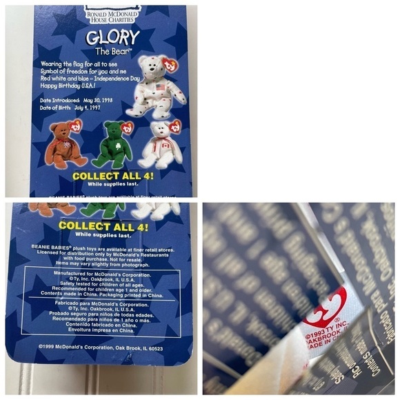 TY Beanie Babies Glory Maple Britannia Bear 1999 Tush Tag Error 1993 Set of 3 - Picture 5 of 12